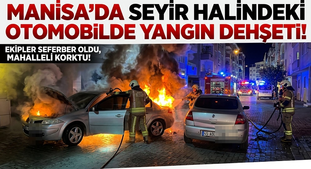 Manisa'da yanan otomobil söndürüldü